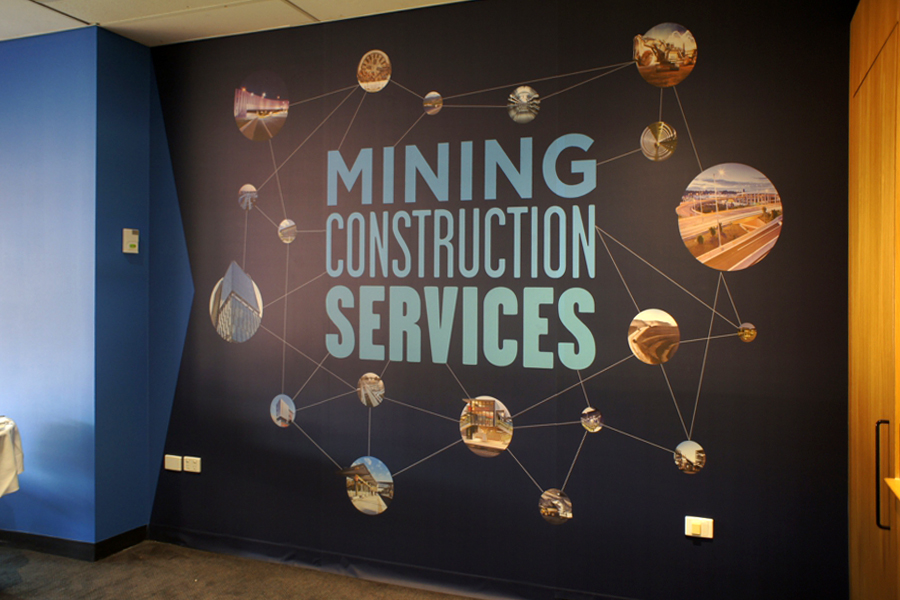 Wall treatments - wall paper, cut out lettering, 3D letters, shapes, reception signage