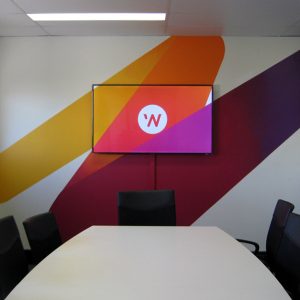 Wall treatments - wall paper, cut out lettering, 3D letters, shapes, reception signage