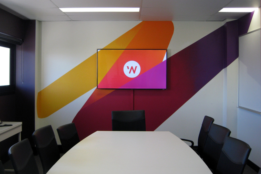 Wall treatments - wall paper, cut out lettering, 3D letters, shapes, reception signage